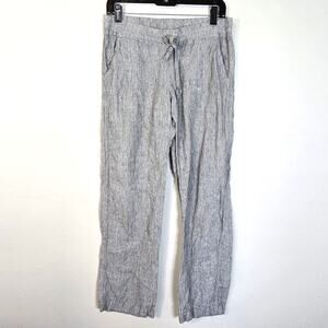 Allen Allen Linen Pants Women's S Black Cream Stripe Coastal Casual Summer Beach